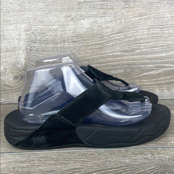 Fitflop Oasis Black Suede Women’s Sz 9 Slip On Thong Flip Flop Platform Sandals - Picture 1 of 10